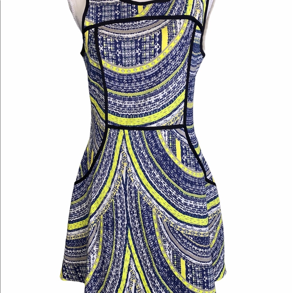 Navy and Neon Fitted Dress Medium